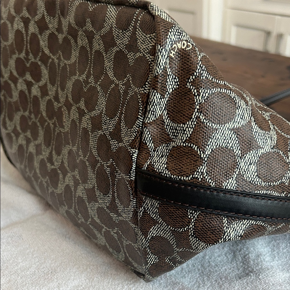 Coach Brown Signature Canvas Tote with Dark Trim and Pouch - Picture 5 of 15